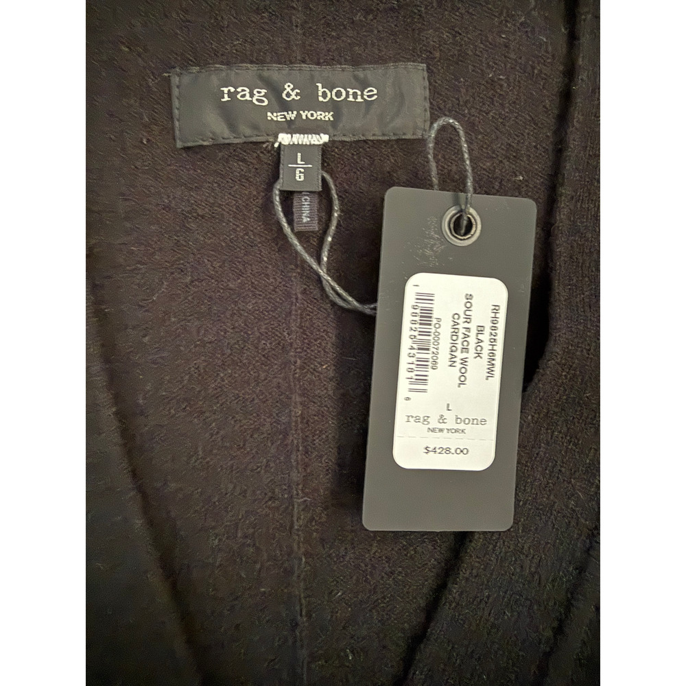 Rag & Bone Cardigan Sweater Mens L Black Wool Sourface Graphic V Neck Button NWT - Picture 3 of 8